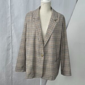 J. Jill Womens 2X Plaid Camel Tan White Dark Navy Blue Suit Jacket Blazer